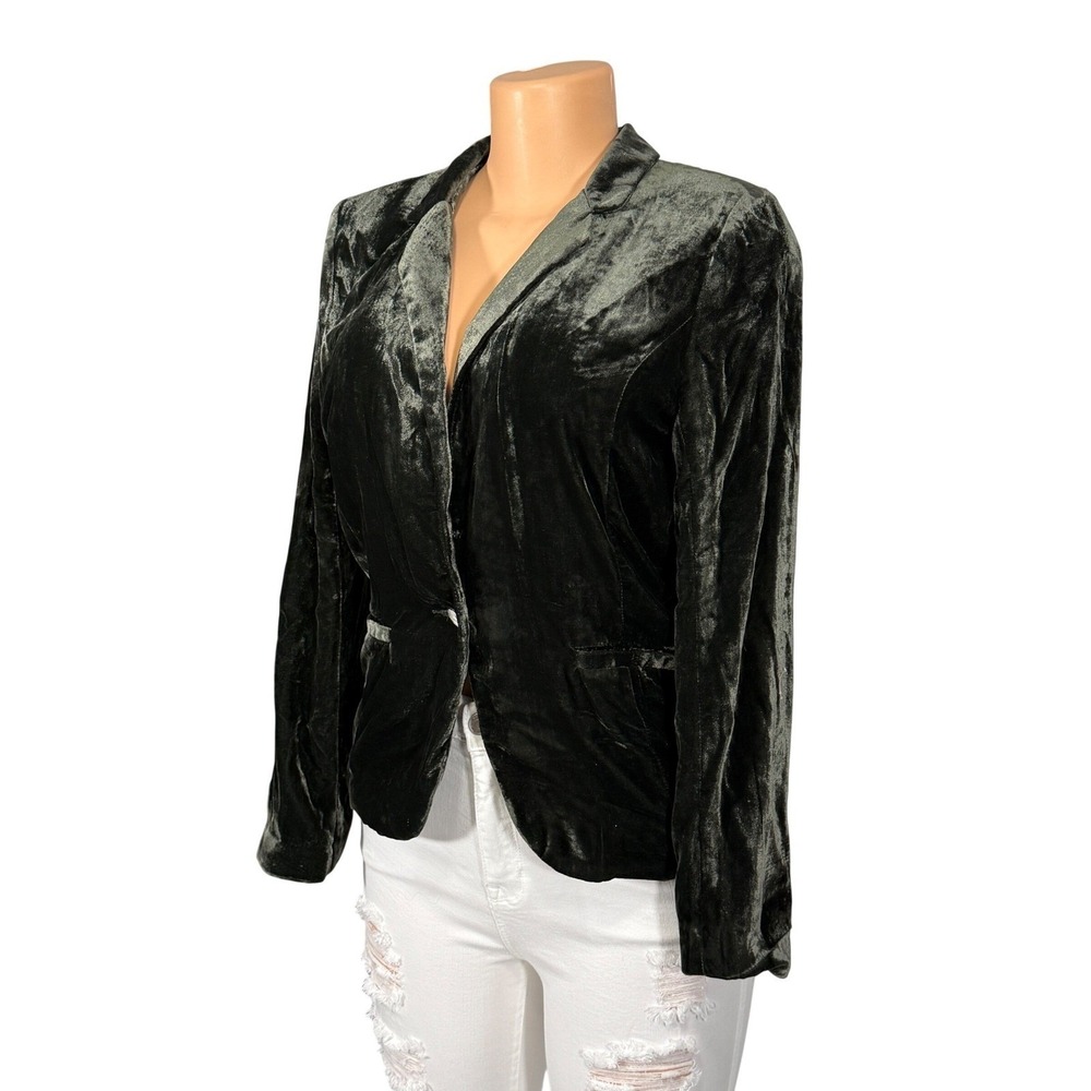 Urban Outfitters Olive Green Crushed Velvet Single Button Blazer Jacket Small P